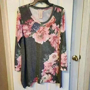 Philosophy Women's Long Sleeve Asymmetrical Gray Floral Sweater Casual Fall